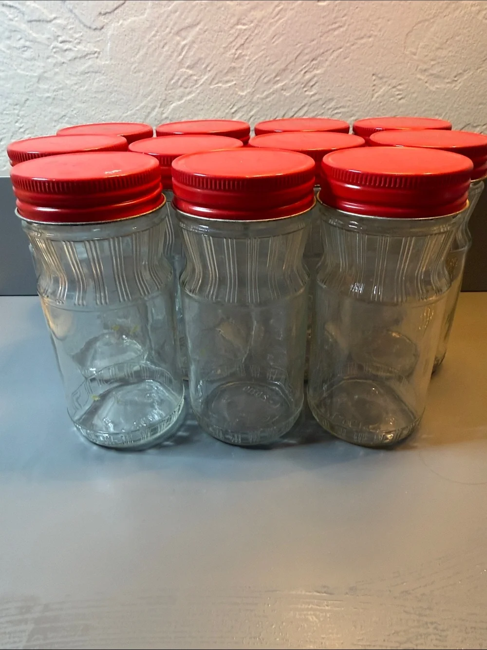 Vintage Clear Glass Pantry Jars with Red Lids - Set of 11
